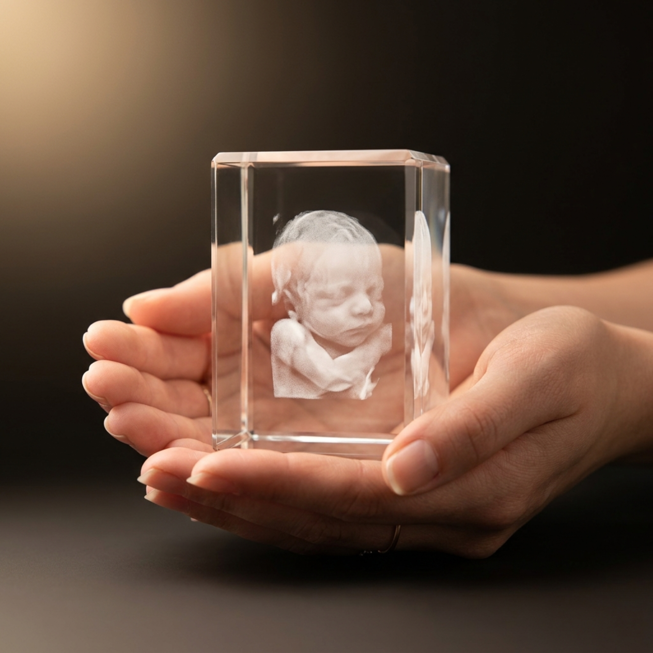 A crystal keepsake held in hands